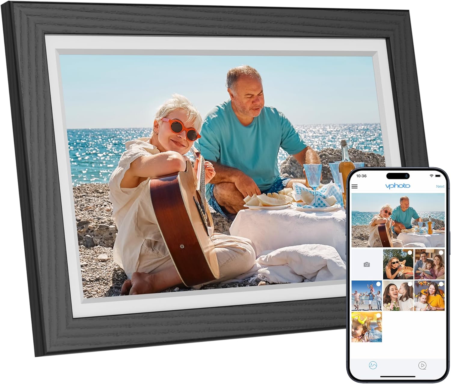 Dragon Touch Frameo Digital Picture Frame - 10.1 Inch WiFi Electronic Picture Frame with 32 GB Memory HD IPS Touch Screen