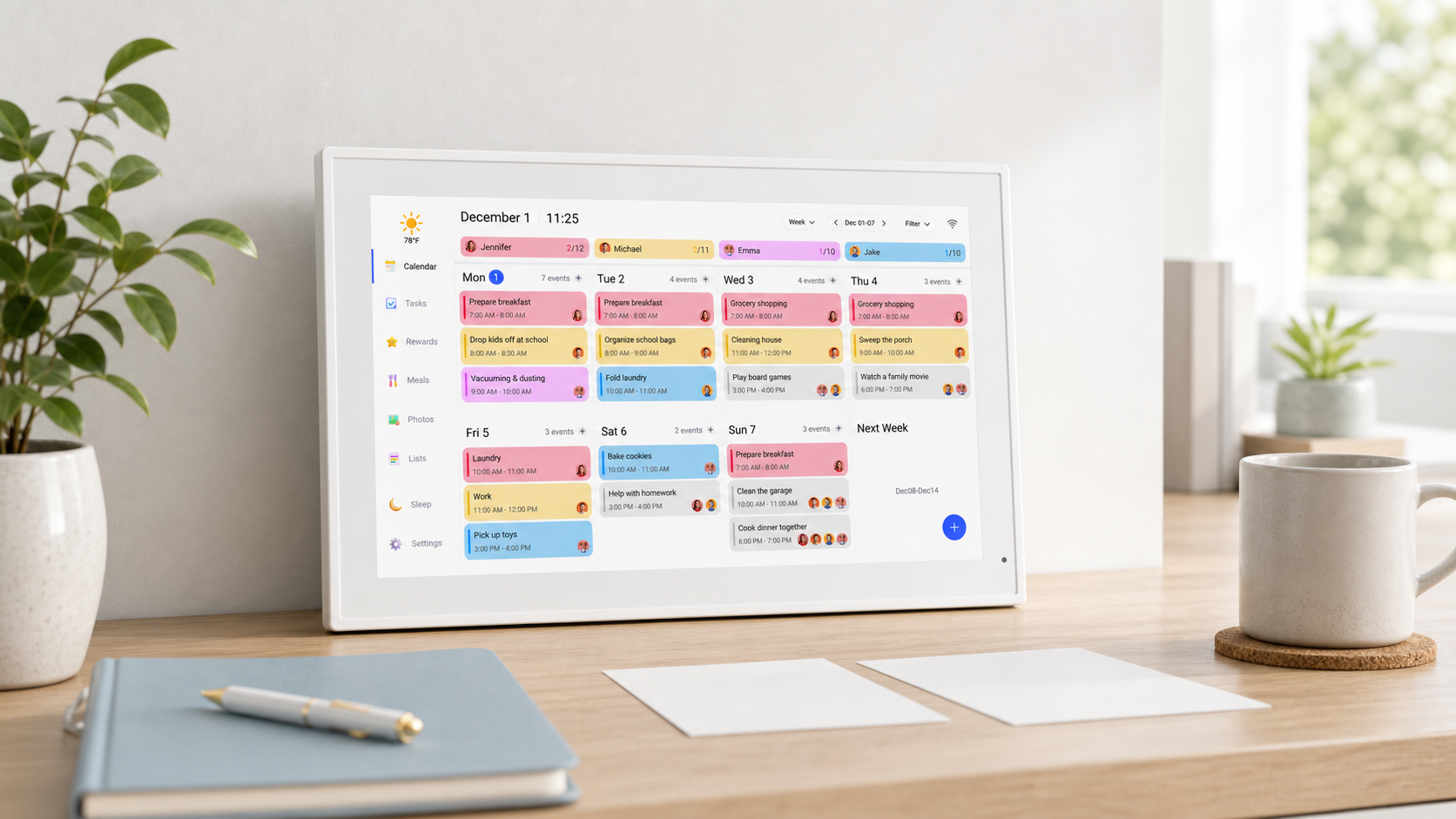Dragon Touch digital calendar showing shared family schedules for smart and electronic calendar planning